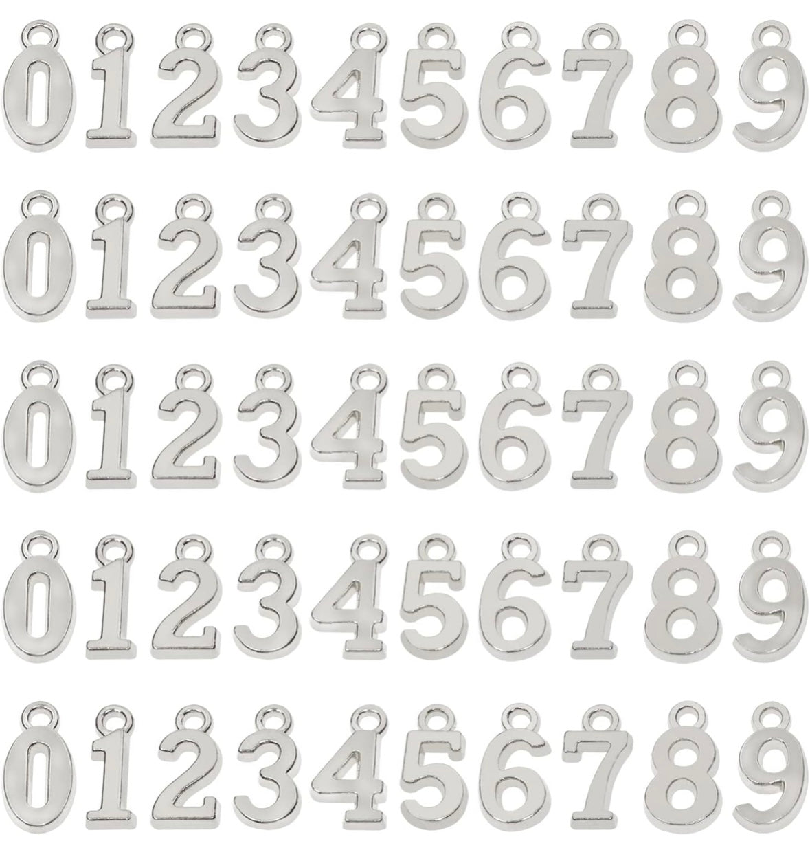 Silver number metal charms