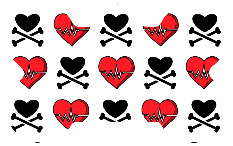 White, Red & Black Heart Skull Tag