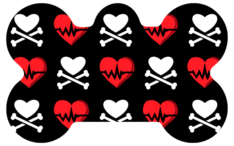 Black & Red Heart Skull Tag