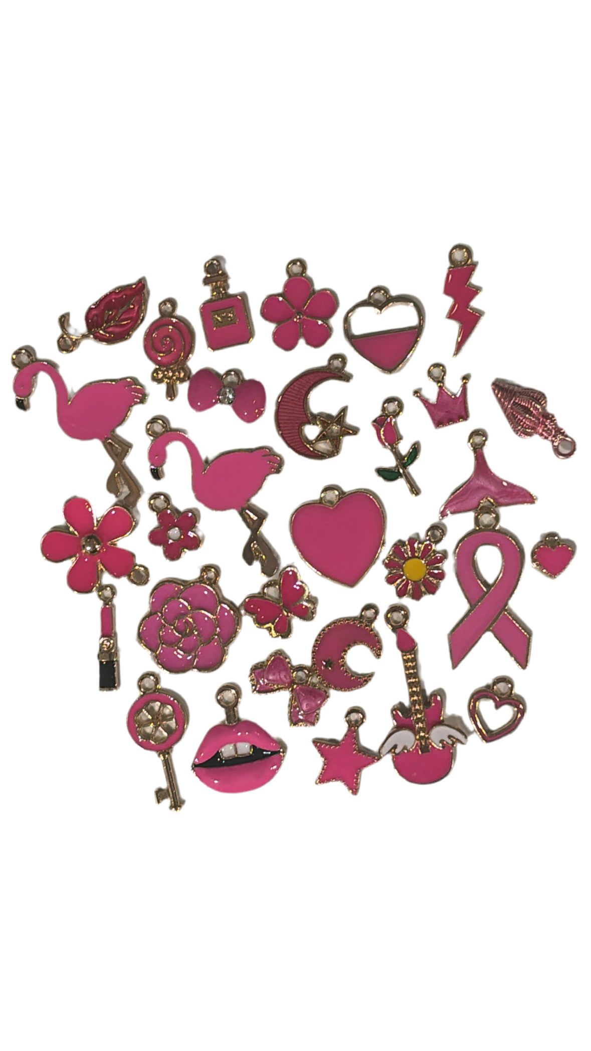 Hot pink colored charms