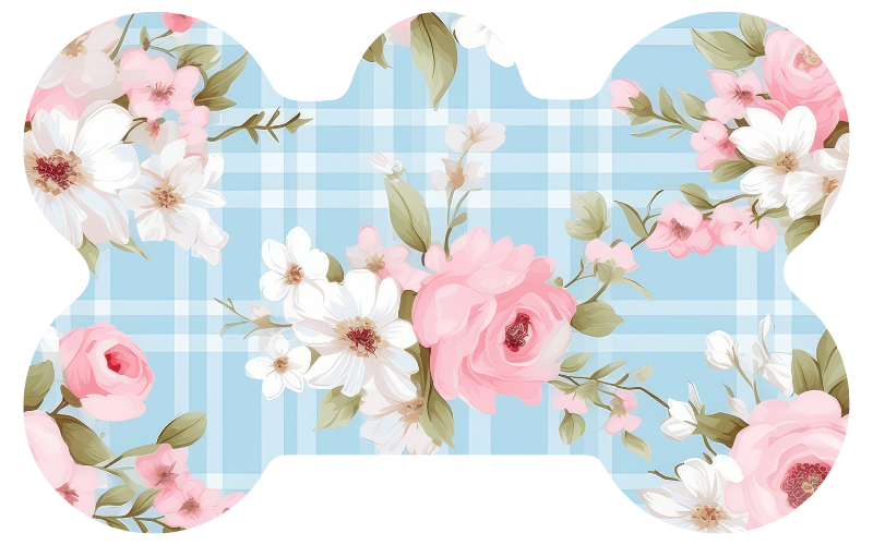 Blue Plaid Pink & White Flower Tag