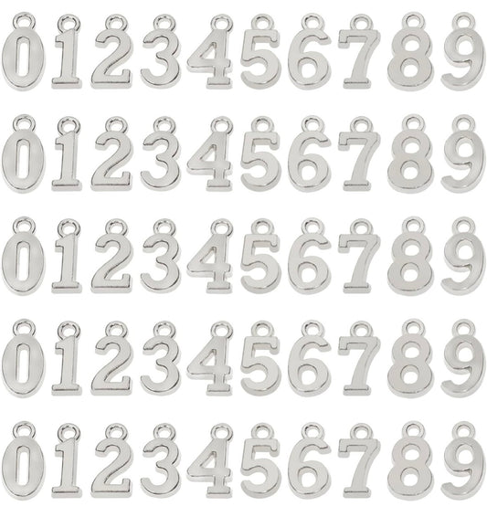 Silver number metal charms