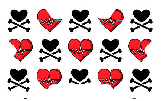 White, Red & Black Heart Skull Tag