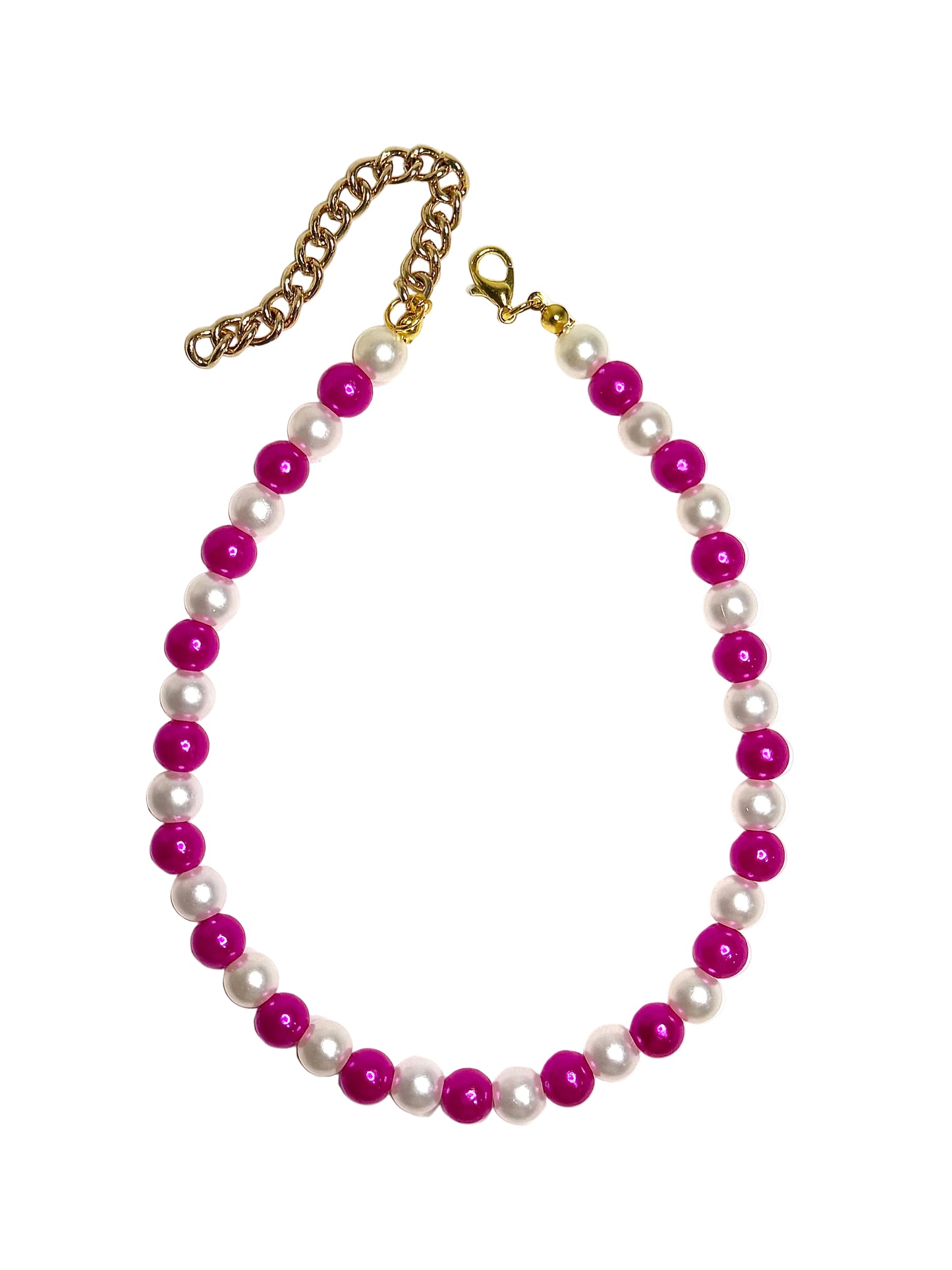 Ivory/Dark Fusia Bead Necklace