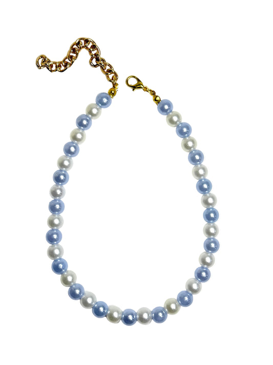 Ivory/Light Blue Bead Necklace