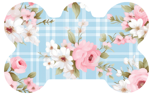 Blue Plaid Pink & White Flower Tag