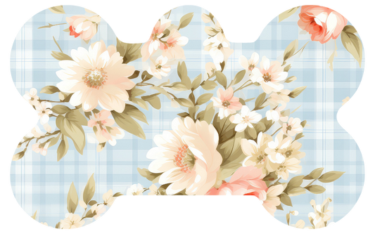 Blue Plaid White Flower Tag