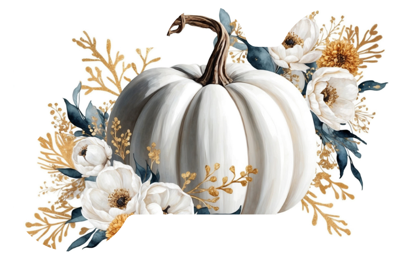 White Flower Pumpkin Fall Tag