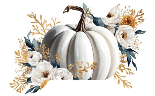 White Flower Pumpkin Fall Tag