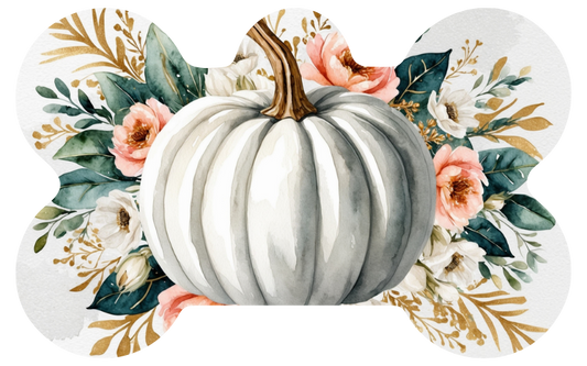 White Pumpkin a pretty Flowers Fall Tag